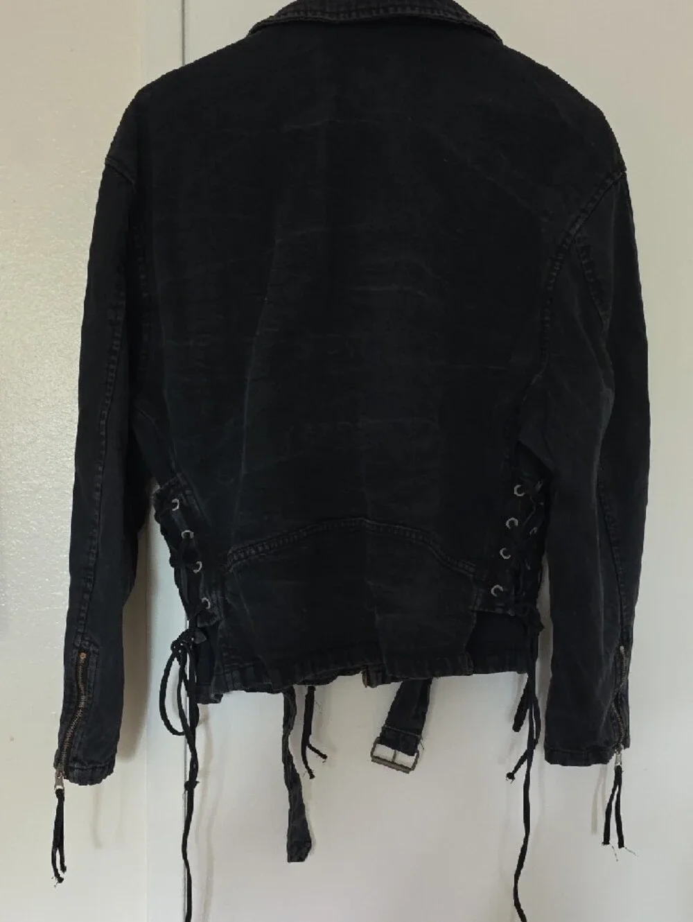 Free People Black Washed Denim Moto Jacket - Picture 2 of 3